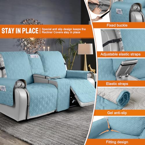 VANSOFY Loveseat Recliner Cover with Console 100% Waterproof Sofa Slipcovers Non-Slip Reclining Couch Cover Split Sofa Covers Furniture Protector for Pets, Dogs(Azuree) - color: Azuree