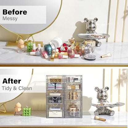 Prsildan Hair Accessories Organizer Acrylic Drawer with 10 Drawers | Clear, Craft Art Supply Storage, For Office Desk Bathroom Vanity Countertop, Set of 2 - style: 10 Drawers
