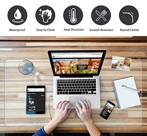 24 x 36 Inches Clear Desk Pad Blotter Plastic Transparent Desk Mat for Desktop PVC Vinyl Table Pad Easy Clean Desk Cover Protector for Writing Desk Tabletop Office Computer with Mouse Pad - color: Clear, size: 24x36 inch