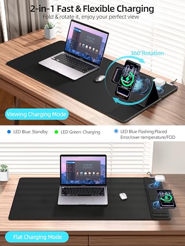 Mouse Pad with Magnetic Wireless Charger & Adjustable Phone Stand, 31.5"x15.8" Extended Desk Mat, Waterproof Ultra-Smooth Keyboard Pad, Non-Slip Base, Black - color: Black-31.5"x15.8"-Magnetic Stand-Right