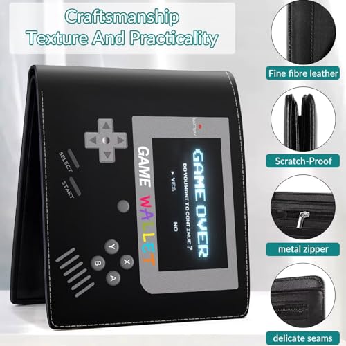 EXXBYELI Boys Wallet Gamepad Leather Wallets Credit Id Card Cash Holder Black Rfid Blocking Zipper Cute Cool Funny Aesthetic Wallets With Coin Pocket Id Window Teen Wallets for Boys Teenager Wallet - color: game-black2