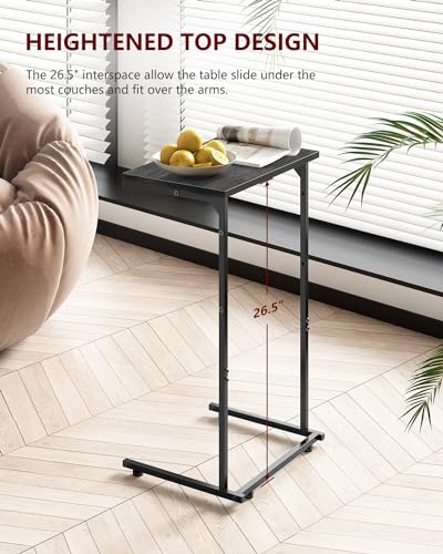Vantic C Shaped End Table, Small Side Table for Couch and Recliner, Slide Under Sofa Tray Desk with Storage Bag for Living Room and Bedroom, Deep Grey - color: Deep Gray