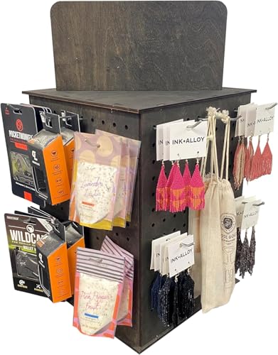 TORCHED DISPLAYS Rotating Display Stand | 22.5 x 16.76-inch | Rotating Organizer Wood Pegboard | Pegboard Display Stand for Craft Shows, Vendor Events, Jewelry, Accessories | Ebony - style: Ebony