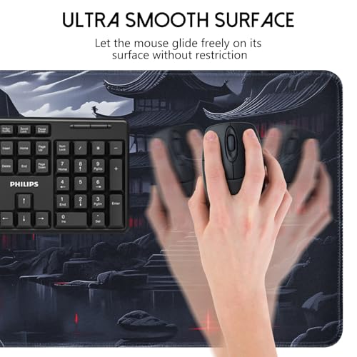 FreeNook Black Mouse Pad Gaming Keyboard Pad 35.4 x 15.7 in Computer Mouse Pad Anime Gaming Mousepad, Expanded Architecture Cool Desk Pad, Japanese Red Moon Large MousePads Suitable for Home Office - color: RedMoon, size: 35.4L x 15.7W inches