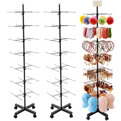 Ripeng 2 Pack 7-Tier Rotating Retail Display Stand, Adjustable Spinning Rack with Wheels for Jewelry Earrings Keychains Craft Shows Vendor Events, Black - color: Black, size: 7 Tier