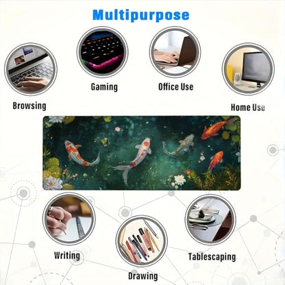 Koi Fish Extended Mouse Pad Tranquil Pond Water Lily Japanese Zen Nature Mousepad XL Large Gaming Mouse Pad Laptop Keyboard Mat Desk Pad 31.5x11.8 Inch - color: Koi Fish