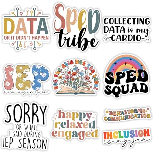 SODAVA [10Pcs, 3"x3"] SPED Teacher Stickers, Special Education IEP Inclusion Stickers for Laptop Water Bottle Notebook – Motivational Vinyl Decals for Teachers Educators Therapists Classroom Decor - color: Sped Teacher