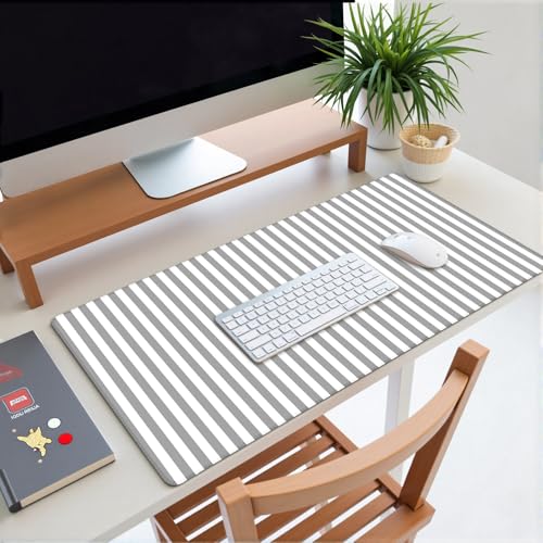 Gray Striped Desk Mat Cute Pastel XXL Large Gaming Mouse Pad Desk Pad Kawaii Aesthetic Home Office Decor Cozy Keyboard Laptop Computer Mat - color: A3- Gray