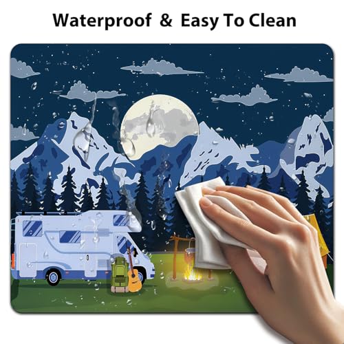 RV Mouse Pad, Outdoors Activity Camping Area Scene Desk Mat | in The Woods with a Cozy Tent and Campfire, Anti-Slip Rubber Base, Silky Smooth Surface, Cute Office/Gaming Mousepad - color: RV