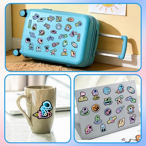 50 Pcs Neon Space Planet Water Bottle Stickers | Cartoon Astronaut, Laptop Decals, Waterproof Vinyl, Phone Case Luggage Scrapbook Guitar DIY Decor - color: Non-luminescent-475kscp