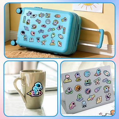 50 Pcs Neon Space Planet Water Bottle Stickers | Cartoon Astronaut, Laptop Decals, Waterproof Vinyl, Phone Case Luggage Scrapbook Guitar DIY Decor - color: Non-luminescent-475kscp