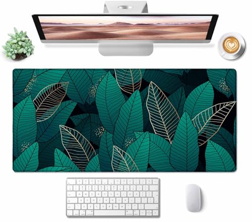 Large Gaming Mouse Pad with Stitched Edges, Desk Mat Extended Keyboard Pad, Non-Slip Rubber Base Desk Pad for Laptop, Office, Home, 31.5X15.7 inch Tropical Leaves - color: Tropical Leaves, size: 31.5L x 15.7W inches