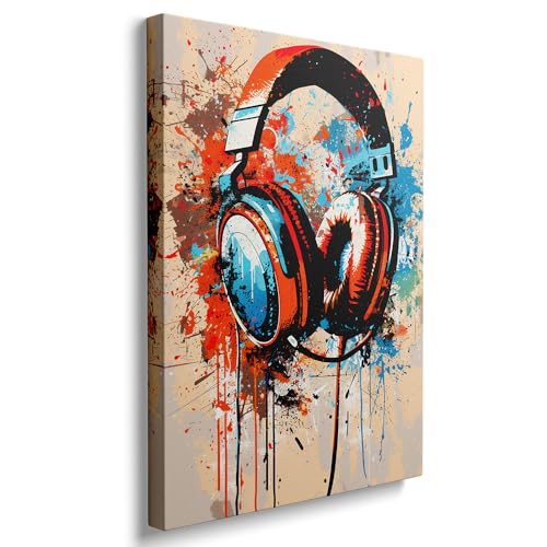 Ypxzzj Graffiti Headphone Canvas Wall Art Poster Musical Theme Print Colorful Earphone Music Picture Gaming Decor for Boys Bedroom Living Room Games Room Home Decor Framed Ready to Hang (16''x24'') - color: headphone2, size: 24"L x 16"W