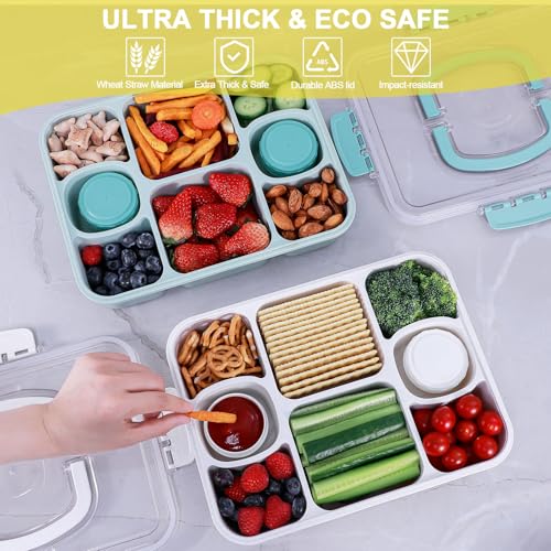 Large Snackle Box Container with 2 Sauce Cups, 8-Compartment Divided Serving Tray with Lid & Handle, Portable Snack Tray for Travel Picnic, Leak-Proof, Dishwasher Safe, BPA-Free - color: White