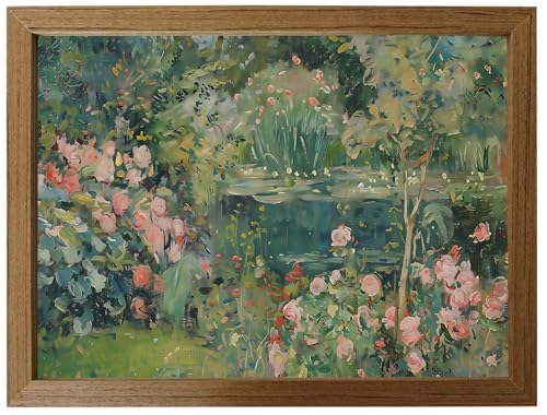 Vintage French Country Garden Framed Wall Art Floral Pond Oil Painting Style Canvas Print Waterproof Gallery Wrapped Decor for Bedroom Living Room Office - color: chitang, size: 10"L x 8"W