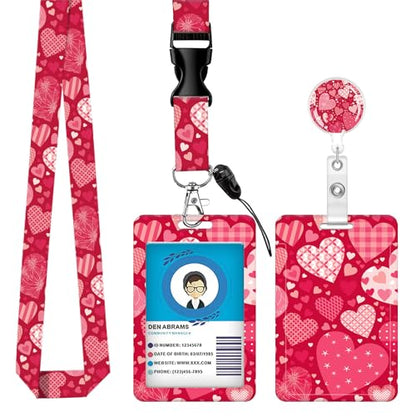 ID Badge Holder with Lanyard Fashionable ID Card Holders with Retractable Lanyards Soft Fiber Metal Clip Sturdy Buckle for Key Wallet Work Nurse Teacher (Different Hearts) - color: Different Hearts