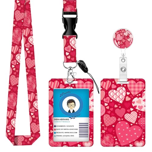 ID Badge Holder with Lanyard Fashionable ID Card Holders with Retractable Lanyards Soft Fiber Metal Clip Sturdy Buckle for Key Wallet Work Nurse Teacher (Different Hearts) - color: Different Hearts