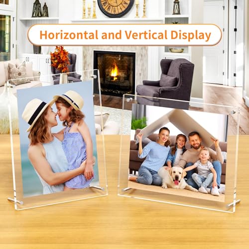 AITEE 11x14 Acrylic Picture Frames 2 Pack, Clear Desk Picture Frames with Stand, Modern Frameless Floating Frames Lucite Transparent Square Cubes Frame for Wall & Desktop Display Gift for Home Office - size: 11 x 14