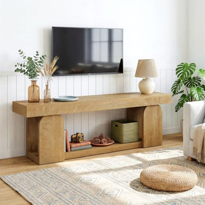 Tribesigns 63" TV Stand for 55/60/65/75-Inch TVs, Farmhouse Entertainment Center with Storage Shelves, Wooden TV Media Console for Living Room, Bedroom, Natural Wood