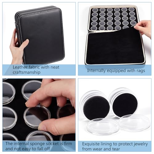 BENECREAT 60 Pcs Closeable Gemstone Collection Storage Box with Foam Insert, 1.2x0.6 Inch Plastic Gem Jars, Display Tray Set for Loose Diamond Collectibles Crystal, Diamond Display Case - color: Black