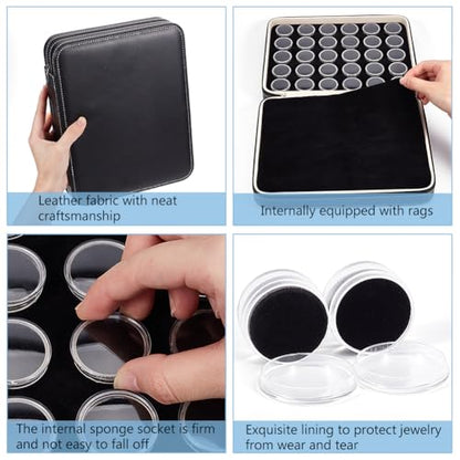 BENECREAT 60 Pcs Closeable Gemstone Collection Storage Box with Foam Insert, 1.2x0.6 Inch Plastic Gem Jars, Display Tray Set for Loose Diamond Collectibles Crystal, Diamond Display Case - color: Black
