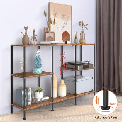 50 Inch TV Stand, Tall Entertainment Center with Open Storage Shelves,3 Tier Tall Farmhouse TV Console Table for Small Spaces, Media Cabinet Rustic Entertainment Center for Living Room Bedroom, Brown - color: Brown