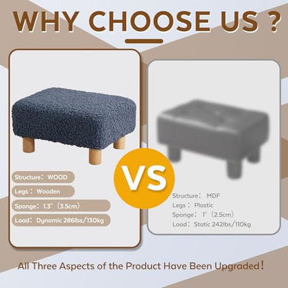 Small Foot Stool Ottoman, Sherpa Footstool Ottoman Foot Rest for Couch, Rectangle Footstools and Ottomans Small for Living Room, Entryway and Bedroom (Navy Blue) - color: Navy Blue (Sherpa)