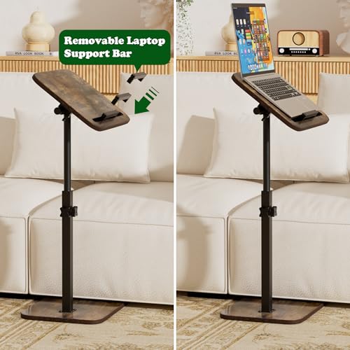 TV Tray Side Table for Couch - 360° Swivel Adjustable Height Rotating Sofa Table C Table End Table Laptop Desk with Phone & Tablet Slot, Perfect for Eating Working Reading, Fits Small Spaces - color: Rustic Brown