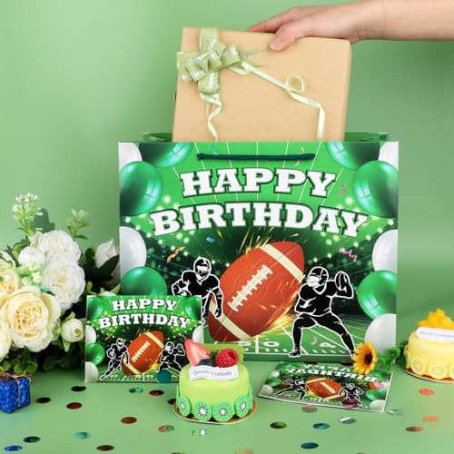 Hooqict Football Gift Bag Football Birthday Party Gift Wrapping Bag with Tissue Paper and Greeting Card for Boys Men Sport Birthday Football Bag Goodie Treat Party Favors - color: Football
