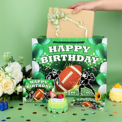 Hooqict Football Gift Bag Football Birthday Party Gift Wrapping Bag with Tissue Paper and Greeting Card for Boys Men Sport Birthday Football Bag Goodie Treat Party Favors - color: Football