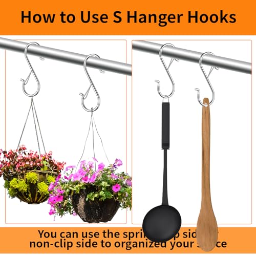 12 PCS S Hooks for Hanging with Safety Buckle | 3.5 inch Heavy Duty Metal S Shaped Hooks Stainless Steel for Hanging Kitchen Utensil, Cups, Pots, Plants, Bags, Hat (Silver) - color: Silver