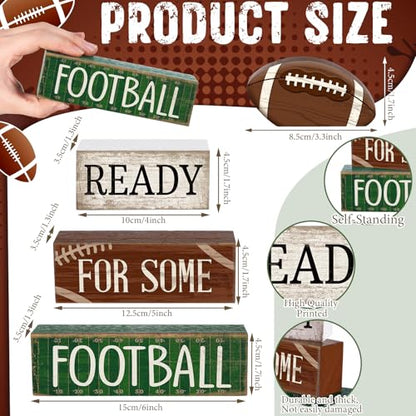 Yuntau 4 Pcs Football Fall Table Decoration Happy Football Wooden Block Sign Rugby Tiered Tray Decor Centerpiece Decorative Faux Book Stack for Holiday Tabletop Fireplace Shelf Desk Party Decor - style: Classic Football