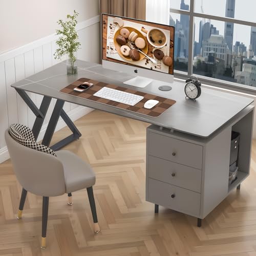AFIING Brown Checkered Desk Pad 31.5" x 12" | Waterproof PU Leather, Non-Slip Rubber Base, Checkered Design, Office & Home - color: Brown