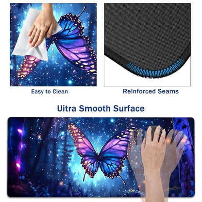 Large Mouse Pad + Keyboard Wrist Rest Set, Extended Gaming Mousepad (31.5X11.8 inch) with Non-Slip Rubber, Ergonomics Memory Foam Mouse Wrist Rest Support, Beautiful Butterfly XXL Desk Pad - color: Yu-Mouse Pad-3-B47