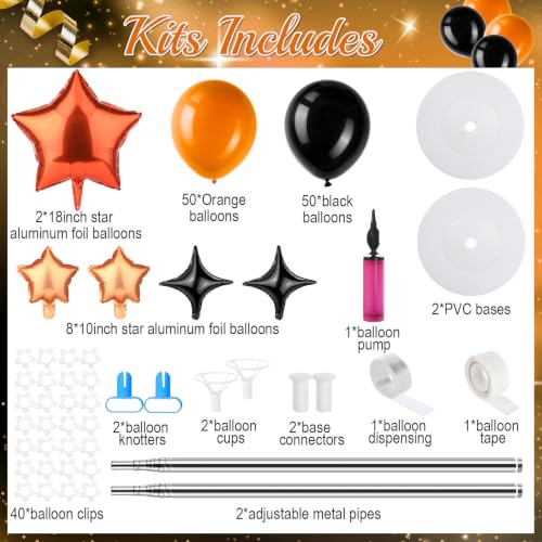 Gejoy 110 Pcs Orange Black Balloons Column Stand Kit Adjustable Tower Stand from 1.4 to 6.6 ft with Bases for Back to School Wedding Birthday Baby Shower Party - color: Orange Black