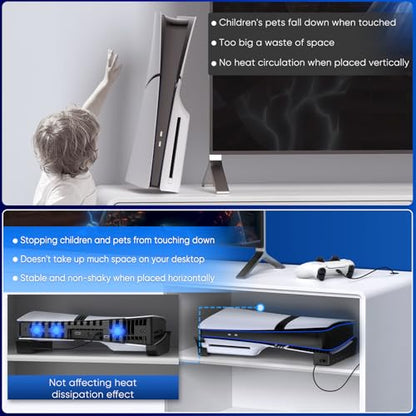 FASTSNAIL Horizontal Stand & Cooling Fan for PS5 Pro/Slim Console, Auto Fan Speed by Temperature and Controller Charger Station, Efficient Cooling System with 3 Fans, 2 USB 3.0, 3 USB 2.0 Port Hub - color: Black/White