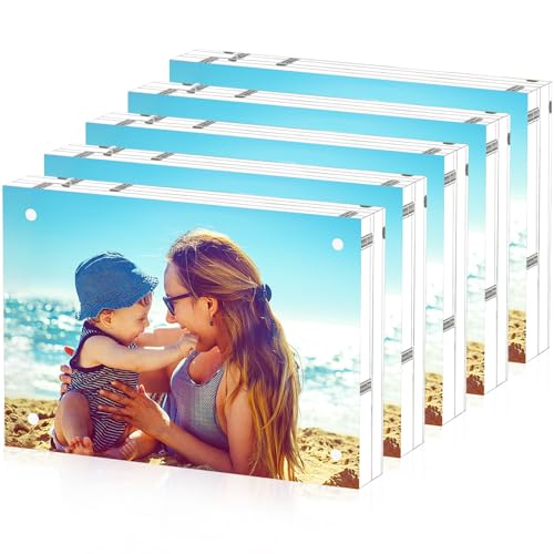 HELPLEX Acrylic Frame, 5 Pack 3.5x5 Acrylic Picture Frames, 20mm Thicker Frameless Clear Double Sided Magnetic Frame, Free Standing Desktop Display - size: 3.5x5(5 PACK)