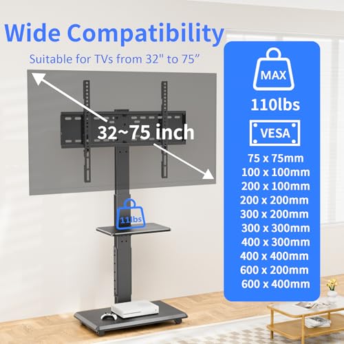 Rolling TV Stand with Power Outlet, Mobile TV Cart for 32-75 Inch TVs up to 110 lbs, 18 Adjustable Heights, Max VESA 600x400mm, TV Floor Stand with Swivel Mount/Shelf/Wheels, Fits for Bedroom, Outdoor - style: 2-GM-A01