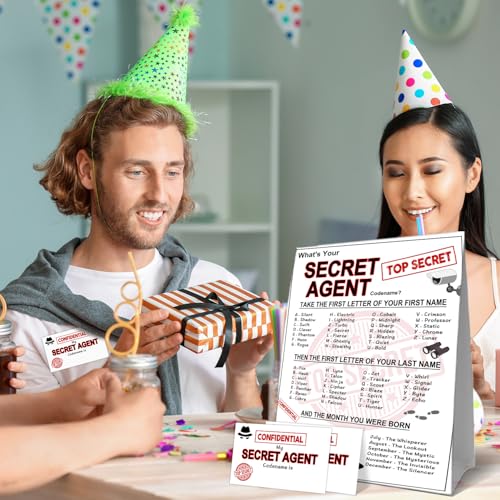 What's Your Secret Agent Name Game Card Set, Spy Codename Generator Game Card, Secret Agent Birthday Party Game Cards, 1 Agent Name Sign, 30 Spy Names Sticker, Birthday Party Decor for Boys Girls - style: Secret Agent