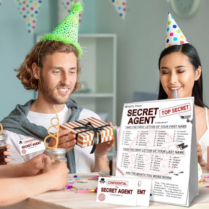 What's Your Secret Agent Name Game Card Set, Spy Codename Generator Game Card, Secret Agent Birthday Party Game Cards, 1 Agent Name Sign, 30 Spy Names Sticker, Birthday Party Decor for Boys Girls - style: Secret Agent