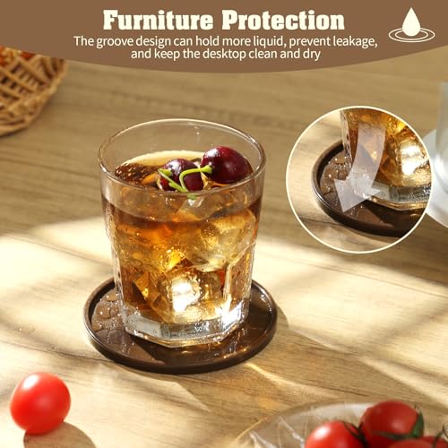 Coasters Set of 6,Hot or Cold Drink Coasters with Holder,Modern Style Coffee Table Coaster,Suitable for Kinds Cups Beer,Drink,Anti-Overflow Tabletop Protection(Coffee, 6pcs) - color: Coffee, size: 6 pcs