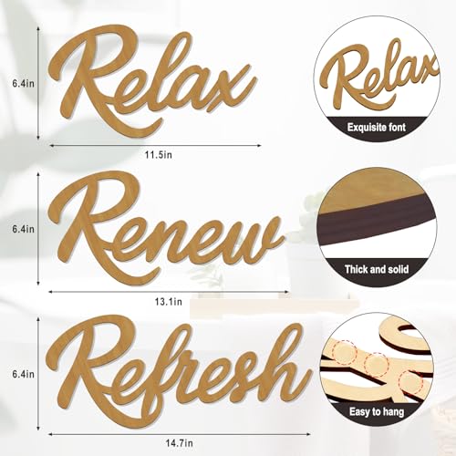 3 Pieces Bathroom Decor Rustic Bathroom Wall Art Wooden Bathroom Sign,Relax Renew Refresh Sign (Brown large) - color: Brown large