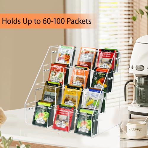 Tea Bag Organizer Holder, Acrylic Tea Packets Storage Box Container Display Stand Rack for Counter Cabinet Countertop Kitchen Office, 4 Tier - size: 4 Tier: 10.4" L X 7.1" W X 10" H