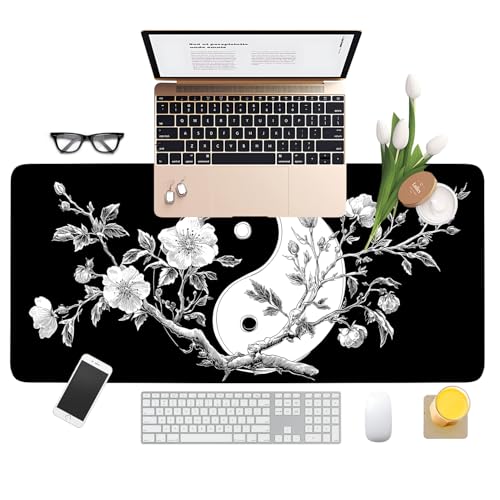 Yin Yang Cherry Blossom Extended Gaming Mouse Pad 35.4 x 15.7 Inch – Zen-Inspired Desk Mat with Non-Slip Rubber Base for Gaming and Office Use - color: #40, size: 35.4 x 15.7 Inch