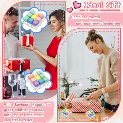 Keyboard Fidget Toy, Keyboard Keychain Fidget Toys, 9-in-1 Clicker Fidget Toy, Stress Relief Desk Decompression Button, Anxiety Relief Valentine's Day Gifts (9 Color-Macaron) - color: 9 Color-macaron