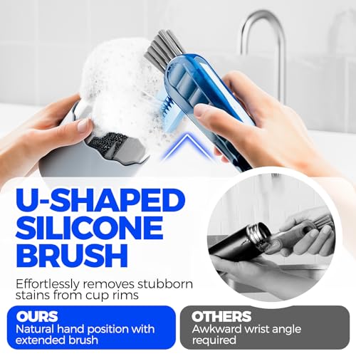 6 Pack Holikme 4 in 1 Cup Lid Cleaning Brush Set with 3 Straws, Multifunctional Bottle Brush, Silicone Cup Lid Gap Cleaner, Bristle Crevice Cleaning Brush, Navy - color: Navy