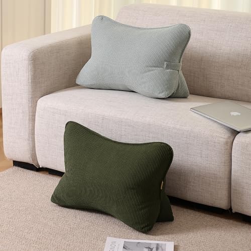 Pat. Pend. Corduroy Lumbar Support Back Pillow for Sitting Up & Reading, Ergonomic Triangle Back Support Cushion for Sofa, Armchair & Bed, Removable Washable Cover, Grey Green - color: Grey Green