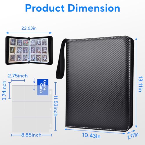 Portable 9-Pocket Trading Card Binder, Holds 720 Cards with 40 Removable Double-Sided Sleeves, Baseball Card Binder Card Storage Organizer Album for Boys, Girls, Sports & Game Cards - color: ‎9 Pocket Black Color 720