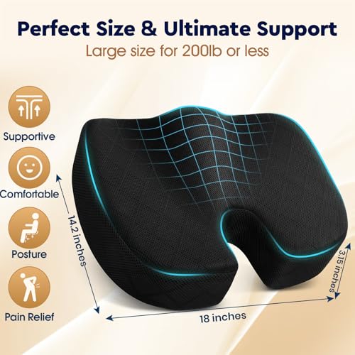 TushGuard Office/ Car Seat Cushion, Non-Slip Sciatica & Back Coccyx Tailbone Pain Relief Chair Pad, Memory Foam Butt Pillow for Computer Desk, Wheelchair, Driving (Black) - color: Black, size: Large