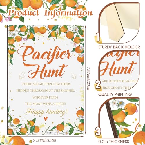 Thyle 51Pcs Little Cutie Pacifier Hunt Baby Shower Games Include Orange Hunt Sign and 50 Acrylic Pacifiers a Little Cutie Is on The Way Theme Baby Shower Game Decoration for Gender Reveal Party Decor - color: Yellow, style: Orange